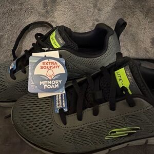 Skechers Black and Gray Sneakers with Neon Green Highlights